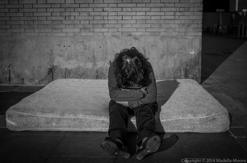 Homeless in Plaça dels Angels, Barcelona