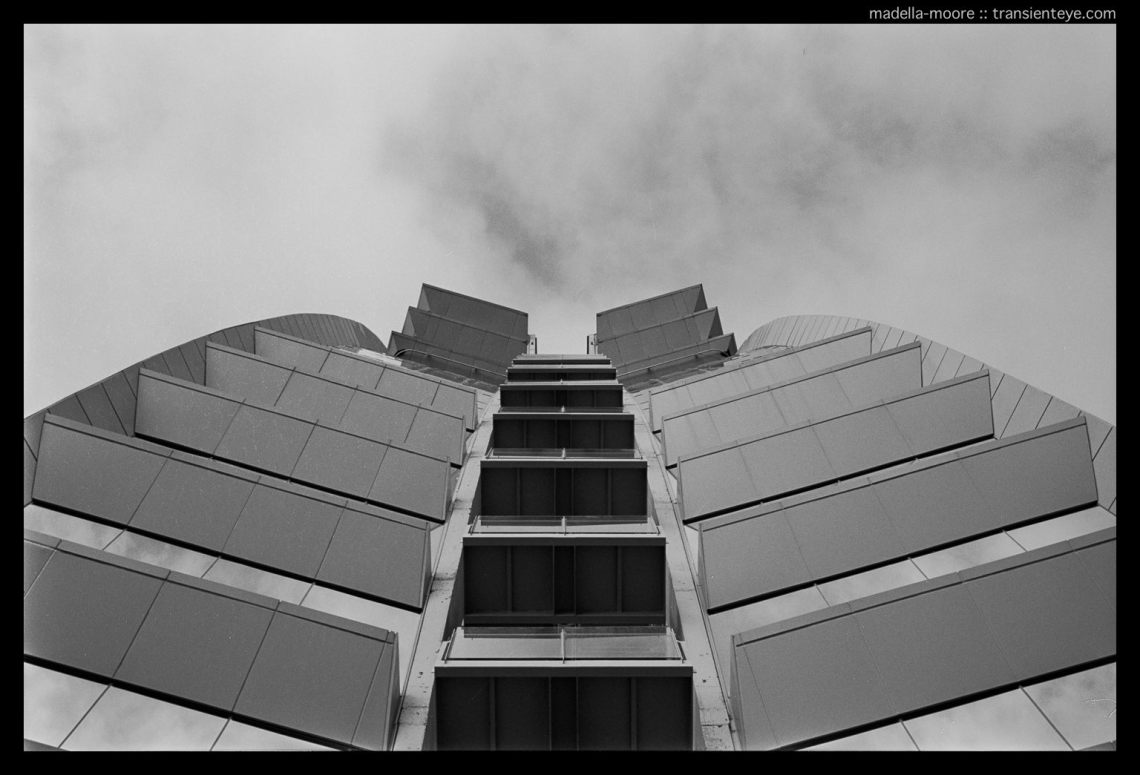 Boat-funnel like balconies, W-Hotel, Barceloneta, Barcelona. Leica M7, Zeiss ZM 2/35, Kodak Ektar 100.