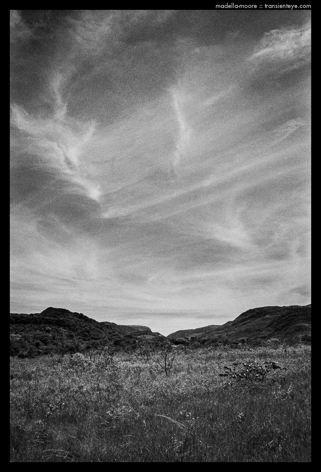 Parque Nacional da Serro da Cipó,. Black and white using Ilford HP5+ with a red filter and polariser.