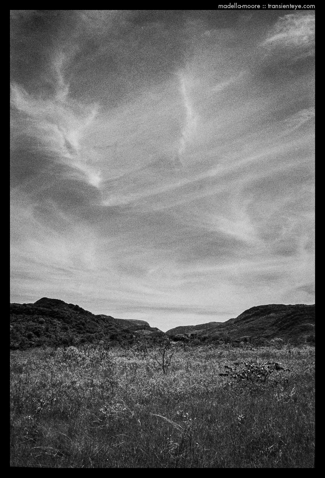 Parque Nacional da Serro da Cipó,. Black and white using Ilford HP5+ with a red filter and polariser.