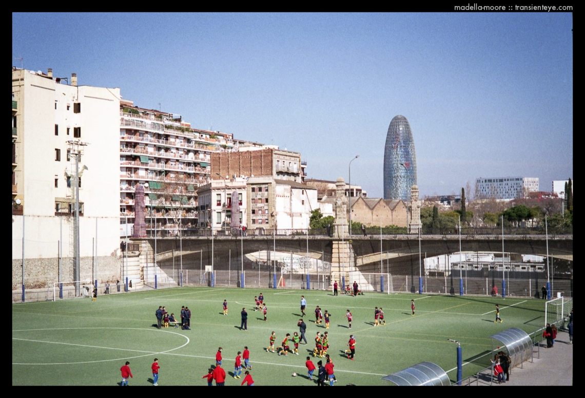 Football ground built in to the old railway cutting, Barcelona.