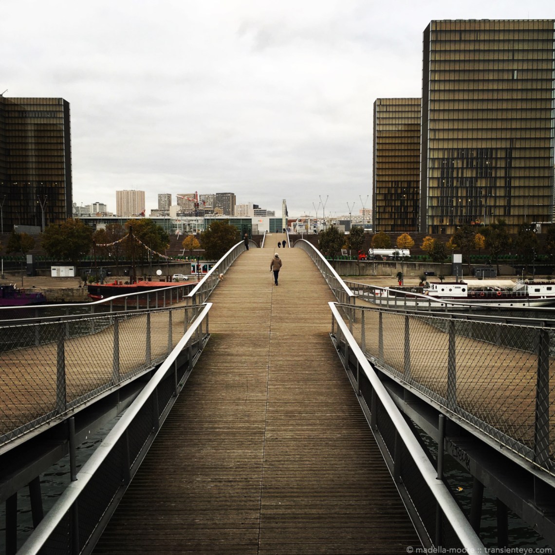 (Almost) empty bridge to the French National Library, Paris.