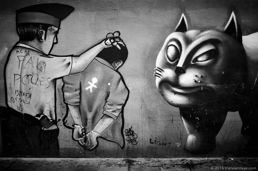 Street Art in the Raval, Barcelona. Ricoh GR, processed to Black and White in Capture One Pro 9.