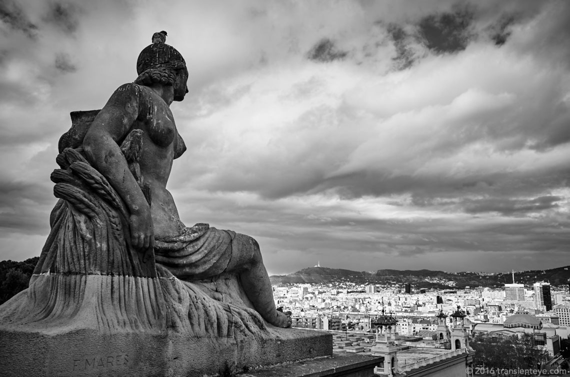 Barcelona, seen from the MNAC on the Monjuic. Ricoh GR B&W.