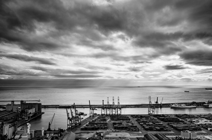The industrial port, Barcelona. Ricoh GR II, B&W.
