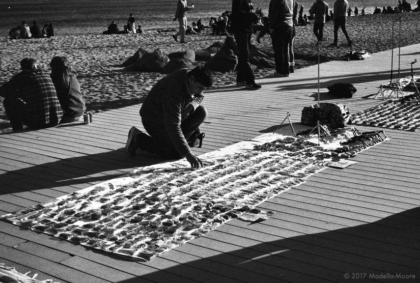 Alien Manteros at the beach in Barceloneta, Barcelona.