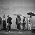 Voters queue in the rain, the Raval,&nbsp;Barcelona.